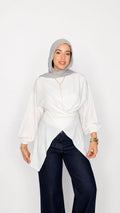 Wrap Blouse with Puff Sleeves – White