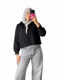 Premium Cropped Cotton Linen Shirt - Black