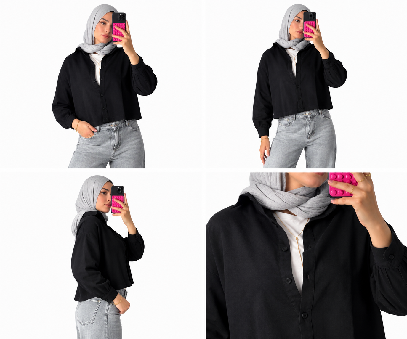 Premium Cropped Cotton Linen Shirt - Black